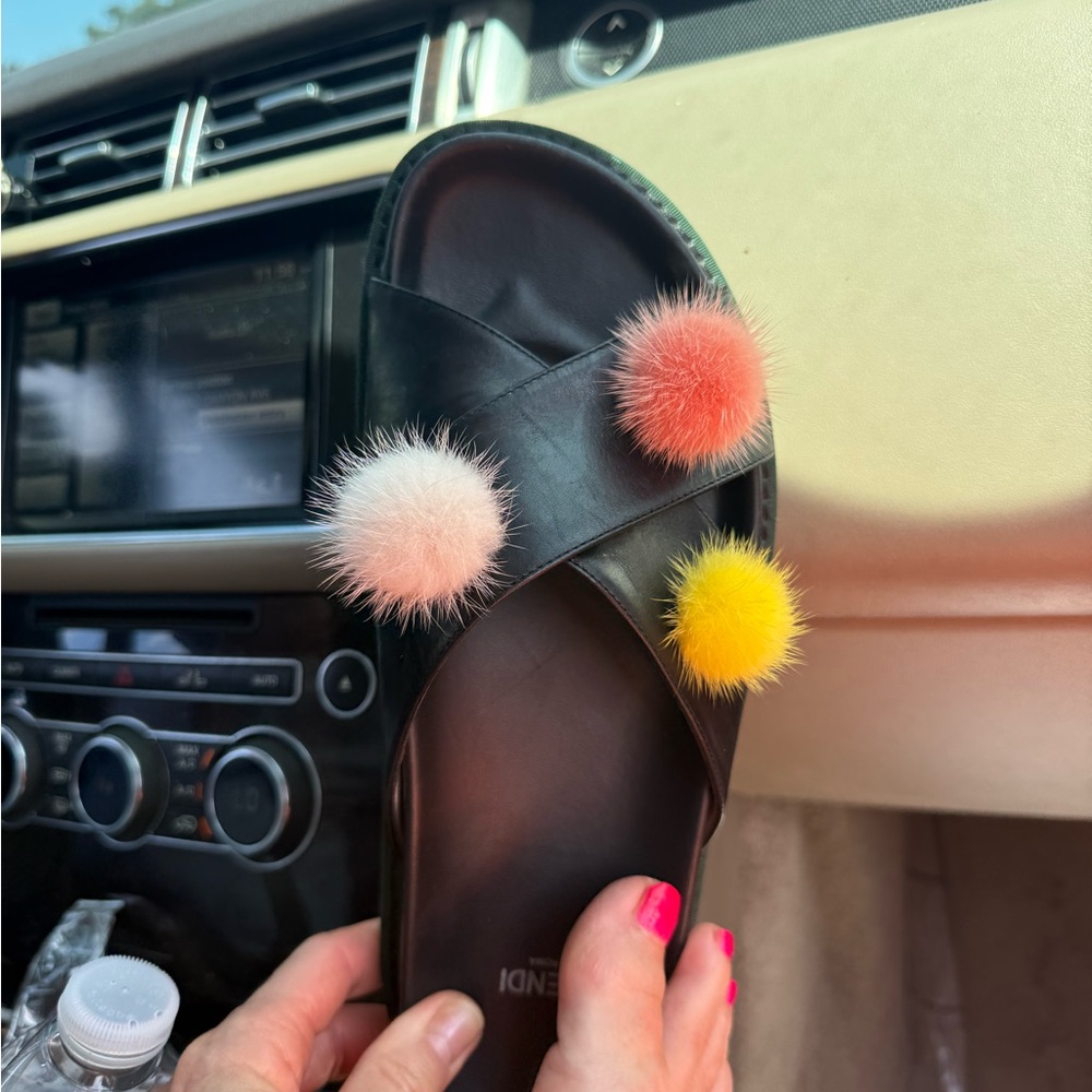 Fendi Black Sandals with Vibrant Pom Poms 38 - Picture 6 of 6